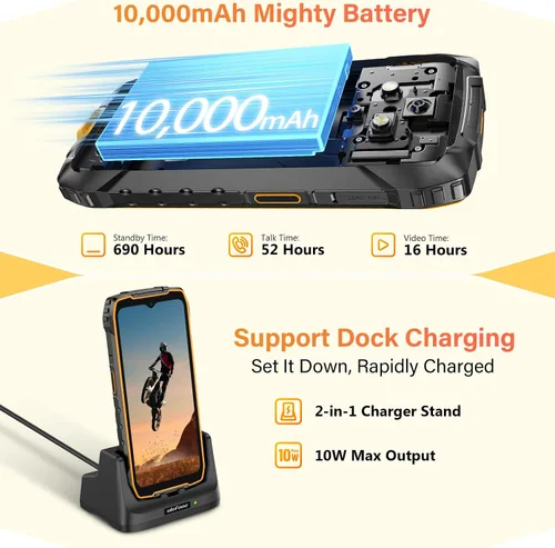 Miniatura 5 de Ulefone Rugking 4 Pro 8+128GB 6.56" HD+ 120Hz pantalla, batería 10000mAh, cámara principal de 48MP Android 15 OS desbloqueado Smartphone-Negro