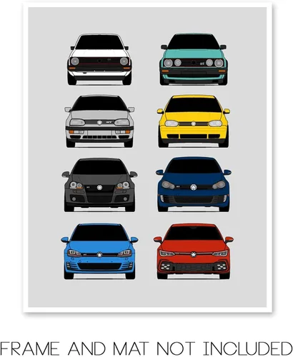 Miniatura 2 de Custom Car Posters Póster hecho a mano compatible con Volkswagen Golf GTI Generations e impresión de VW GTI (modelos de coche: MK1 a MK8)