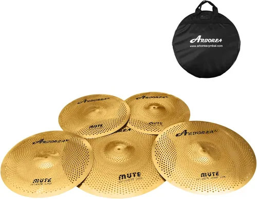 Miniatura 8 de Arborea Paquete de Platillos de Bajo Volumen 8 piezas Negros para Práctica Silenciosa para Set de Tambores 10"/12" Splash/14" HiHats/16" Crash/18