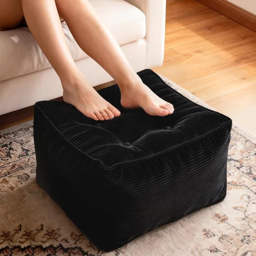 Miniatura 9 de Reposapiés otomano redondo Boucle - Reposapiés suave y ligero con relleno de espuma completa para sala de estar, dormitorio Redondo-gris