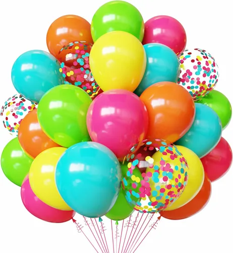Miniatura 5 de Globos de látex rojos y negros, paquete de 50 globos de fiesta de confeti de 12 pulgadas, negro, blanco, rojo, con cintas para cumpleaños