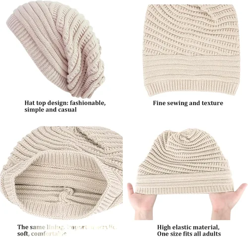 Miniatura 3 de DANMY Gorros de invierno para mujer cálidos y gruesos de punto trenzado suave para mujer