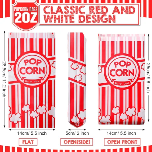 Miniatura 2 de Potchen 500 bolsas de palomitas de maíz de 2 onzas a granel para palomitas de maíz, resistentes a la grasa, bolsas desechables para carnaval, Rojo