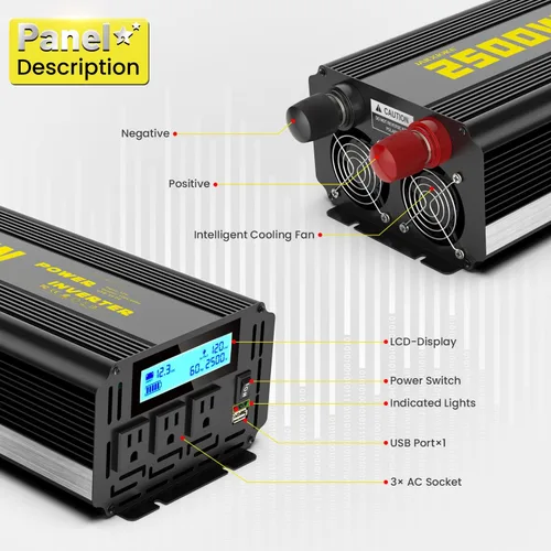 Miniatura 7 de Inversor de corriente de onda sinusoidal modificada de 2500 vatios, 12 V CC a CA 110 V/120 V (pico) Convertidor de 5000 W, inversor de automóvil