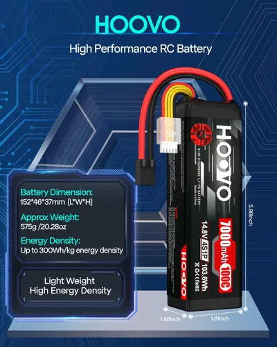 Miniatura 3 de HOOVO 4S 14.8V Batería LiPo 7000mAh 100C RC Batería placas de metal compatibles con X-Maxx RC Truck Tank RC Car Racing Hobby (paquete de 2)