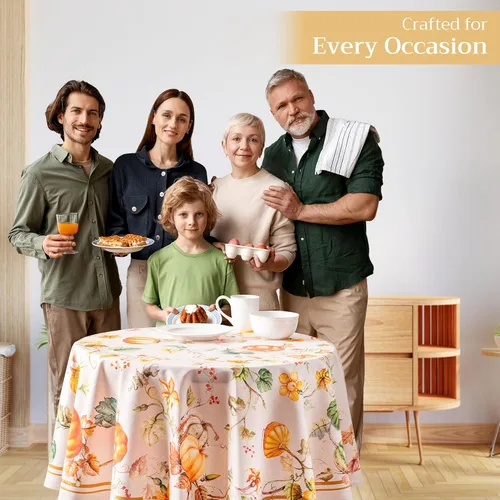 Miniatura 6 de Maison d' Hermine Mantel 100% algodón para mesas redondas de cocina, comedor, fiestas, bodas, Acción de Gracias/Navidad (63 pulgadas de diámetro)