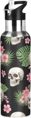 Human Skulls Insulated Water Bottle 20 Oz, BPA-Free Sports Water Bottle with Straw Leakproof Water Bottles