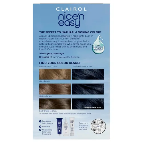 Miniatura 2 de Clairol Nice'n Easy - Tinte permanente para el cabello, color azul negro 2BB, paquete de 1 unidad 2BB Azul Negro