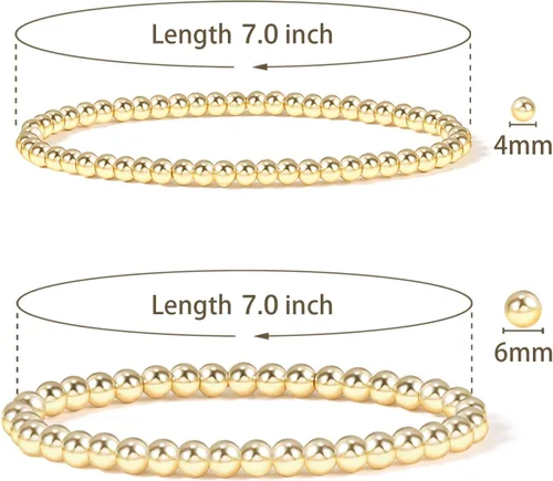 Miniatura 2 de Elegance 11 designs - Pulseras elásticas de cuentas redondas chapadas en oro de 14 quilates para mujer