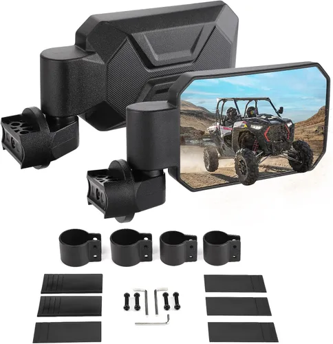 KEMIMOTO Espejos laterales para UTV con barra antivuelco de 1.6" a 2", espejos laterales retrovisores SXS ajustables, compatibles con Polaris RZR,