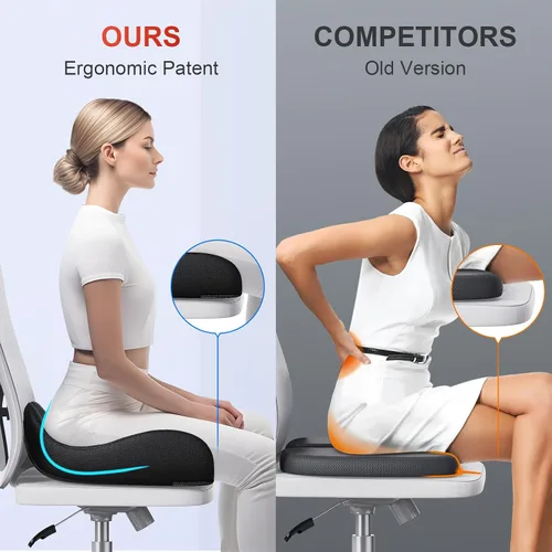 Miniatura 3 de Benazcap Cojín de asiento de espuma viscoelástica de tamaño mediano grande para silla de oficina, cojín ergonómico para alivio de presión, ciática