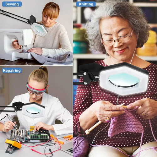 Miniatura 7 de Lupa con luz y soporte, lámpara de escritorio con lupa LED regulable con abrazadera, 3 modos de color, luces de aumento manos libres para trabajo