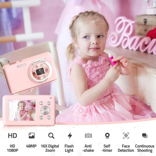 Miniatura 3 de Cámara digital, cámara compacta FHD 1080P con tarjeta de 32 GB, cámara de 48 MP LCD de 2.4 pulgadas, zoom digital 16X para niños, estudiantes