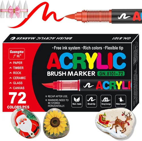 KsopiaVobs Bolígrafos de pintura de 72 colores, marcadores acrílicos de punta de pincel suave, de secado rápido, impermeables para lienzo, roca,