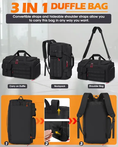 Miniatura 2 de RAINSMORE Bolsa de gimnasio para hombres, bolsa de viaje deportiva de 45 litros con compartimento para zapatos y laptop, mochila de entrenamiento
