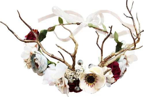 Boho Flower Crown Floral Garland Headband Flower Halo Headpiece with Ribbon Wedding Festival Party Photos