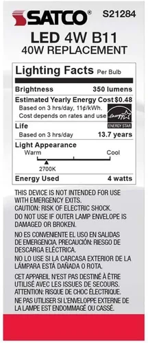 Miniatura 6 de Satco S21284 B11 - Bombilla LED de filamento para vela, acabado transparente, 4 W, 120 V, 2700 K, blanco cálido, 350 lúmenes, base media E26