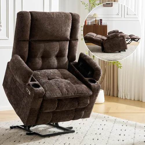Miniatura 11 de Silla reclinable de elevación eléctrica de doble motor para personas mayores con masaje y calor, silla elevadora de gran tamaño con almacenamiento