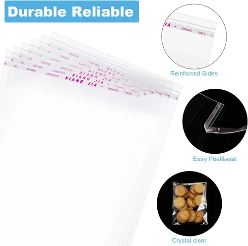 Miniatura 5 de Geyoga 240 bolsas de celofán de plástico transparente de 4 tamaños, resellables, autoadhesivas, para galletas de caramelo, envoltura decorativa