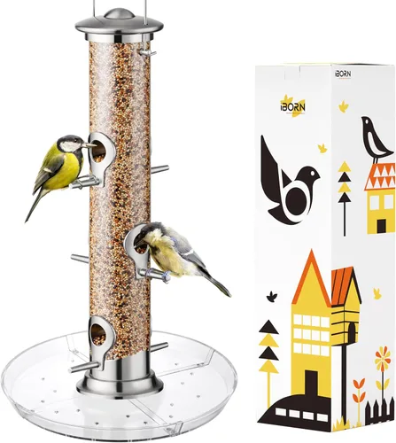 Miniatura 16 de iBorn Comedero de pájaros de metal a prueba de ardillas para pájaros para colgar en exteriores para cardenal exterior, capacidad para semillas de 3