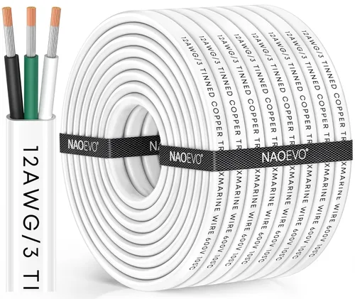 Miniatura 9 de NAOEVO Cable marino de calibre 14, cable eléctrico marino triplex 14/3, resistente al agua/aislado de PVC/cobre estañado sin oxígeno, cable de 14