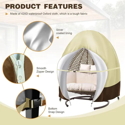 Miniatura 3 de Funda para silla extragrande con doble huevo con cremallera, 91 x 80 pulgadas, resistente al agua, para silla de columpio colgante de patio, 420D