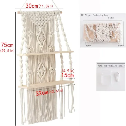 Miniatura 2 de Estante de macramé para colgar en la pared, estantes bohemios para colgar en la pared de plantas pequeñas, marcos de fotos, decoración del hogar, 2T