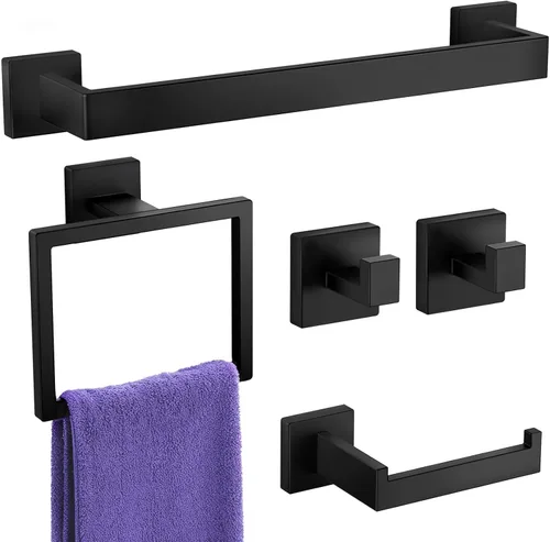 Juego de accesorios de hardware para baño: juego de barra de toallas de baño de 5 piezas, toalleros para baño montados en la pared, SUS304 de acero