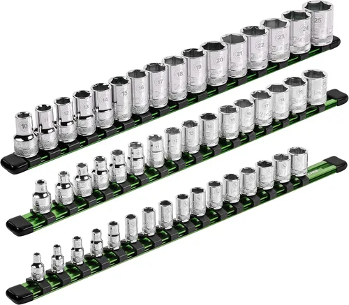 Miniatura 15 de ARES 70087-Organizador de enchufes de aluminio de 3 piezas, rieles de transmisión de 1/4 pulgadas, 3/8 pulgadas y 1/2 pulgadas con capacidad para 48