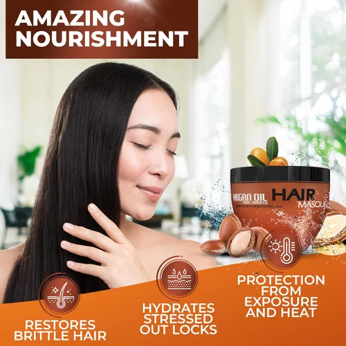 Miniatura 5 de Mascarilla de aceite de argán marroquí para el cabello, sin sulfatos, antiencrespamiento, cuidado hidratante para mujeres y hombres, tratamiento