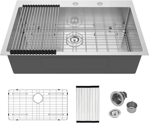 Miniatura 19 de Mocoloo Fregadero de barra de 13 pulgadas con caída en la parte superior, fregadero de cocina pequeño de acero inoxidable T304 de 13 x 15 pulgadas