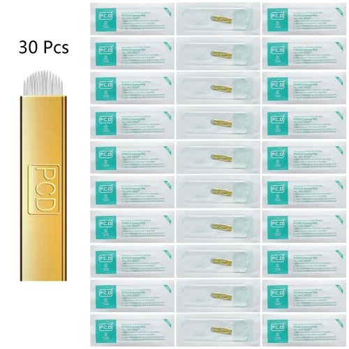 Miniatura 3 de PCD U14 - Agujas Mircoblading para cejas, 30 unidades, agujas desechables de maquillaje permanente, manual de tatuaje, hoja de arco, 14 pines