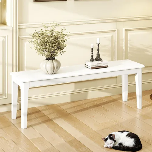 Miniatura 14 de Banco de comedor de 39.4 pulgadas de madera de roble macizo, banco de entrada para sala de estar, dormitorio, cocina (negro)