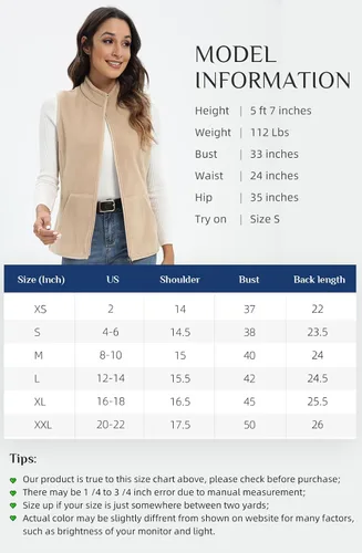 Miniatura 5 de Xeoxarel Chaleco de forro polar para mujer con 6 bolsillos (XS-2XL)