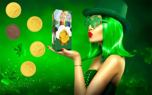 Miniatura 5 de The Dreidel Company Monedas de oro de chocolate con leche belga del día de San Patricio, sin nueces, lácteos certificados Kosher, caja de duende