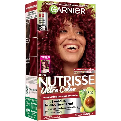 Garnier Nutrisse Ultra Color - Crema nutritiva para el cabello, R2 bermejo medio intenso (Goji Berry), tinte permanente para el cabello rojo, 1 R2