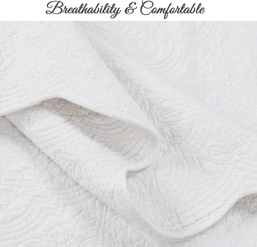 Miniatura 5 de Cozy Line Home Fashions - Juego de edredón de cama de algodón 100% Victoriano con medallón sólido blanco, matelassé, grabado, reversible, ligero