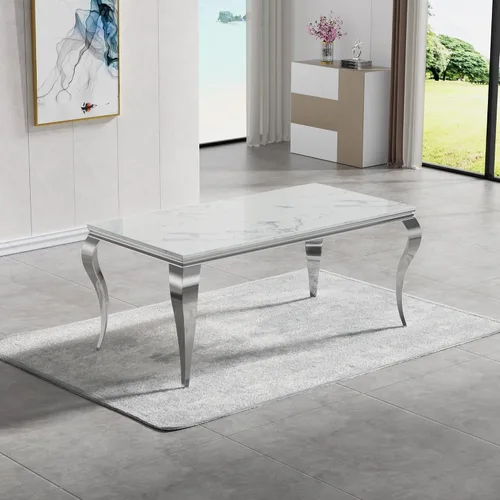 Miniatura 32 de Mesa de comedor de cristal de 51 pulgadas, mesa de comedor para 4-6, mesa de cocina dorada con patas de metal superior de vidrio templado
