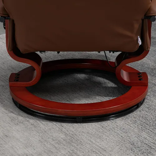 Miniatura 9 de HOMCOM Sillón reclinable manual de piel sintética, silla de salón ajustable con reposapiés, apoyabrazos y base de madera envuelta para sala de Marrón