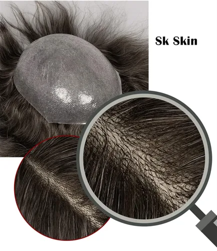Miniatura 2 de Amiable Toupee para hombres, postizos para hombre, sistema de reemplazo de cabello humano con un solo nudo de 0.002 in, piel fina, color negro