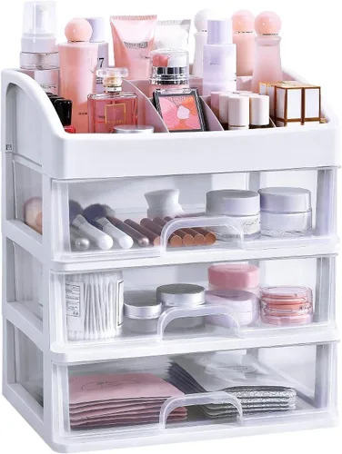 Miniatura 7 de Organizador de maquillaje transparente con 3 cajones, organizador de baño y almacenamiento, ideal para escritorio y tocador de cómoda, excelente