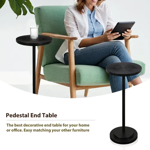 Miniatura 4 de COVLON Mesa de bebidas, mesa de Martini tallada, mesa auxiliar pequeña, mesa de pedestal con base pesada para sala de estar, dormitorio, espacio