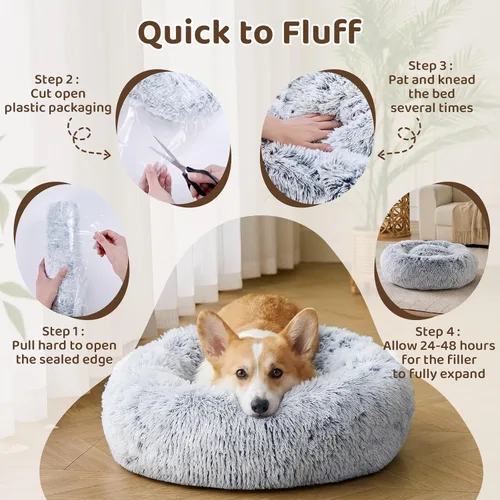 Miniatura 8 de JOLLYVOGUE - Cama para perros y gatos, cama relajante y antiestrés para mascotas y perros pequeños, cojín esponjoso en forma de dona para mascotas