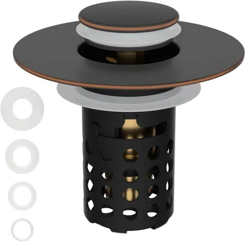 Miniatura 12 de Colador universal para desagüe de lavabo de baño atrapa cabellos, 2 piezas mejoradas con cesta de filtro de acero inoxidable extraíble, tapón
