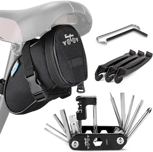 Miniatura 8 de WOTOW Kit de herramientas de reparación de bicicletas y bolsa de sillín de bicicleta, herramienta de cadena de bicicleta 14 en 1, llave hexagonal