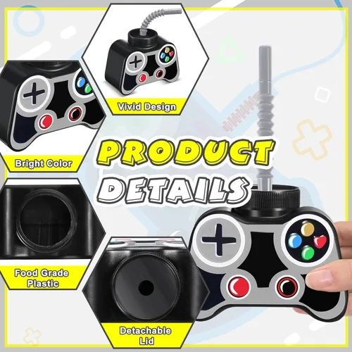 Miniatura 3 de Mifoci 24 vasos de plástico para fiestas de videojuegos con pajita y tapa, tazas de 10 onzas con temática de cumpleaños para jugadores, 7º recuerdos