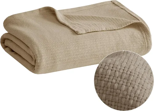 Miniatura 8 de Madison Park Freshspun Tejido de cesta de lujo manta de algodón crema 108x90 tamaño King Tejido de cesta suave, acogedora, premium 100% algodón