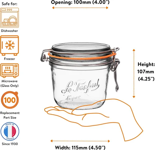Miniatura 5 de Le Parfait Super Terrine - Tarro de vidrio francés de 16 onzas (paquete de 4) de 16.9 fl oz, sello de goma hermético y tapa de vidrio, tarros
