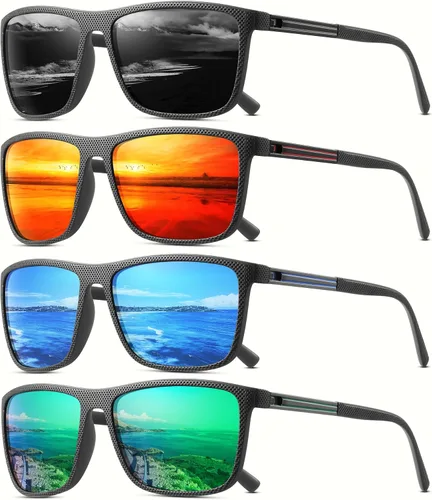 Miniatura 16 de Gafas de sol polarizadas para hombre, clásicas, ligeras, para conducir, pesca, golf, sol, protección UV 4PCS-negro+rojo+azul+lce azul-a