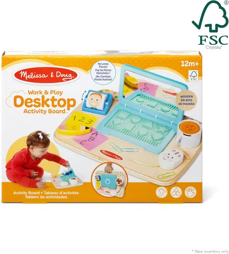 Miniatura 6 de Melissa & Doug Tablero de actividades de escritorio de madera para trabajar y jugar, juguete sensorial para bebés y niños pequeños, certificado FSC
